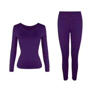 Imagem de Conjunto De Roupa Térmica Feminina S-3XL Forrado Com Fleece Camada Bas