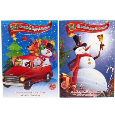Imagem de Calendário Advento de Chocolate com Design de Natal de Papai Noel e boneco de neve 2019 sortidos da Needzo, 50 ml, Pacote com 2