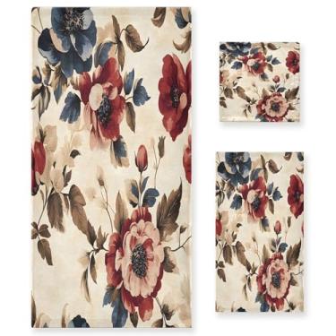 Imagem de xigua Conjunto de toalhas de banheiro floral vintage absorvente macio 3 peças toalha de banho toalha de mão toalhas decorativas para banheiro, academia, hotel, praia, piscina