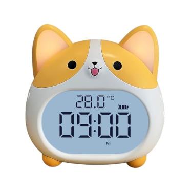 Imagem de Despertador para cães, despertador de sino alto com luz noturna, relógio digital recarregável para adolescentes com 6 alarmes, temporizador e exibição de temperatura, lindo relógio de cabeceira de