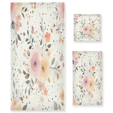 Imagem de xigua Conjunto de toalhas de banheiro de flores em aquarela absorvente macio 3 peças toalha de banho toalha de mão toalhas decorativas para banheiro, academia, hotel, praia, piscina