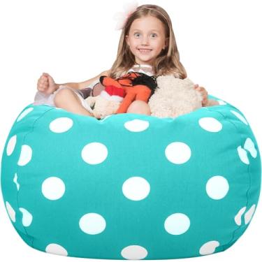 Imagem de WEKAPO Bolsa de pelúcia para crianças | Pufe de pelúcia com zíper para organizar brinquedos de pelúcia grande tela de algodão premium (AquaDot, 2GG)