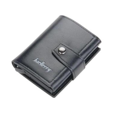 Imagem de Carteira Masculina Slim RFID Com Fecho E Clipe Mini, Porta-Fotos De Al