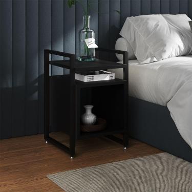 Imagem de Mesa De Cabeceira Industrial Marrocos Ferro Preto E Tampo Preto