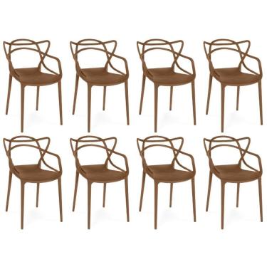 Imagem de Kit 8 Cadeiras De Jantar Allegra Prática Empilhável - Marrom