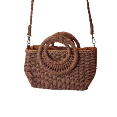 Imagem de Bolsa Artesanal Praia Forrada Meia Lua Retangular Verão Marrom