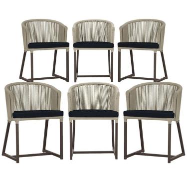 Imagem de 6 Cadeiras De Jantar Noronha Marrom Corda Náutica E12 Trama Rami