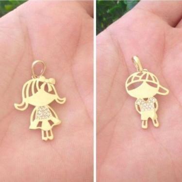 Imagem de Pingente Menino Ou Menina Grande 3cm Banho De Ouro