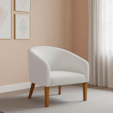 Imagem de Poltrona Sala Decorativa Stella Pé Madeira Trapézio Castanho Bouclê Off White D03 - D'rossi