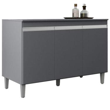 Imagem de Balcao Com Tampo 3 Portas 120 cm Manu REAJL Moveis, Cinza