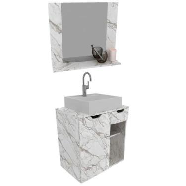 Imagem de Conjunto Para Banheiro Com Cuba E Espelho Marmore Branco - TECNO MOBIL