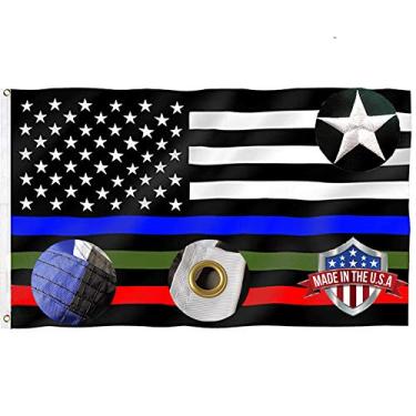 Imagem de Jayus Estrelas bordadas fina vermelha azul verde linha bandeira americana 3x5- cores vivas 240D listra azul policial bandeira dos EUA bandeiras ao ar livre - linha vermelha fina bombeiros bandeira dos