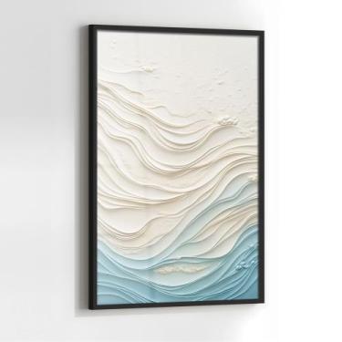 Imagem de Quadro com Moldura e Acrilico Cristal Vidro Relevo Praia para Sala, Qu