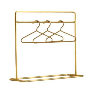 Imagem de Suporte De Roupas Miniatura Em Metal Escala 1:12 Com 3 Cabides Dourado