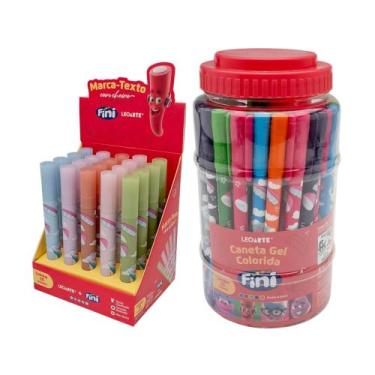 Imagem de COMP Kit Papelaria Atacado Fini Marca Texto com Aroma 20 Und. + Caneta