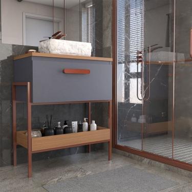 Imagem de Armário de Banheiro Andaluz 80cm 1 Porta 100% Mdf Titanium/Freijó - Panorama Móveis