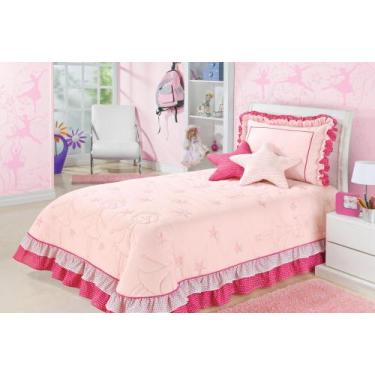 Imagem de Colcha Cobre Leito Solteiro Bailarina 4Pçs Infantil Menina Pink Lilás 