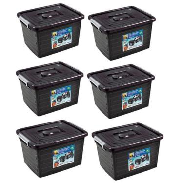 Imagem de Kit 6 Caixa Organizadora Multiuso Preta C/ Tampa 30L - Arqplast