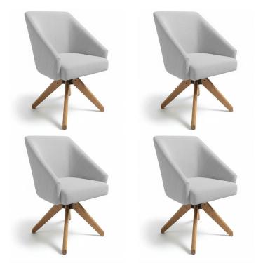 Imagem de Kit 4 Poltronas Giratórias Alana Bouclê Base De Madeira - Pallazio Cor Cinza