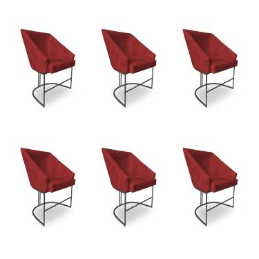 Imagem de Kit 6 Poltronas Luxo Alana Suede Base Ferro Preto - Pallazio Cor Vermelho