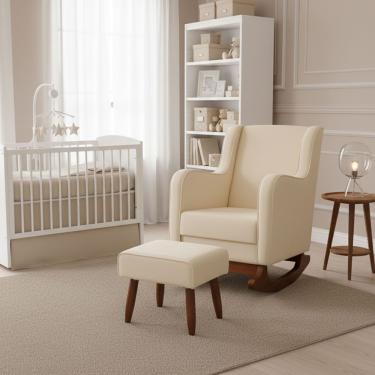 Imagem de Poltrona Amamentação Com Balanço Naná E Puff Suede Bege - Pallazio