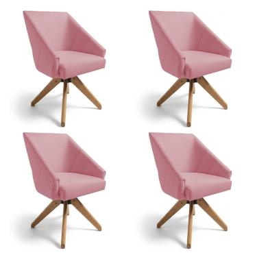 Imagem de Kit 4 Poltronas Giratórias Alana Veludo Base De Madeira - Pallazio Cor Rosê