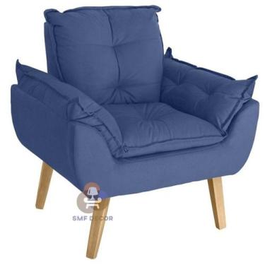Imagem de Poltrona/Cadeira Decorativa Glamour Azul Marinho Com Pés Quadrado - SM