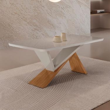 Imagem de Mesa De Jantar Yasmin 180cm Tampo Mdf Moderna Mobília Naturalle /off White /serig. Off