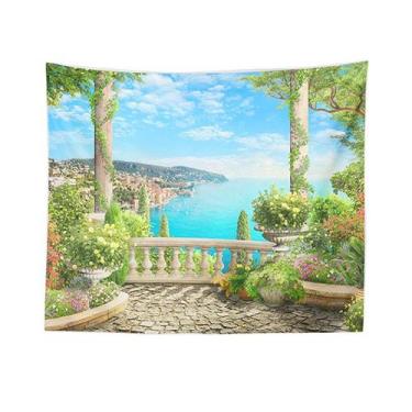 Imagem de Tapeçaria, paisagem à beira-mar, microtecido, 150x100cm, decoração de 