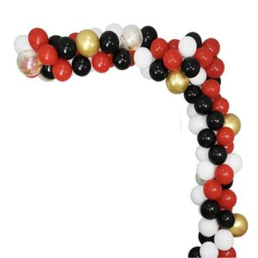 Imagem de Kit de balão de festa, confete, látex, 113 unidades, vermelho, preto, 