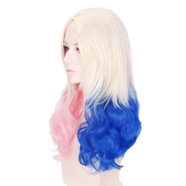 Imagem de Peruca de cosplay Harleys Quinns, fantasia de anime sintética de 60 cm