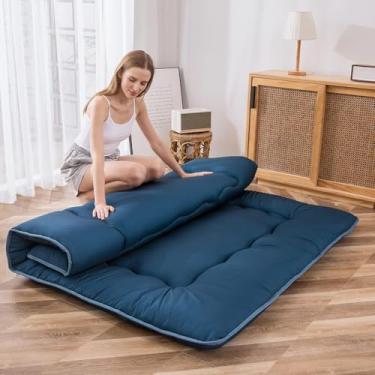 Imagem de MAXYOYO Colchão de chão japonês, colchão futon, almofada de dormir espessa, dobrável, futon de chão para adultos, tapete de tatame, dormitório, espreguiçadeira, azul (Bluestone), tamanho solteiro