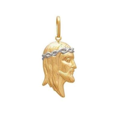 Imagem de Pingente Face De Cristo De Lado Maciço 40Mm Com Ródio - Brilhante Folh