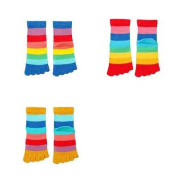 Imagem de Meias Coloridas Listradas Para Crianças, Meias De Cinco Dedos, 3 Pares