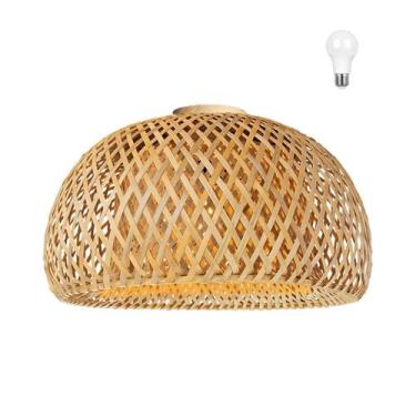 Imagem de Luminária Bambu Artesanal Plafon Fibra Natural Nat65 + Led - Acienda, 