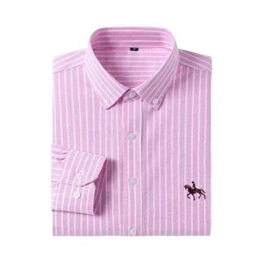 Imagem de Camisa Formal Masculina De Manga Longa Em Oxford 100% Algodão, Estampa