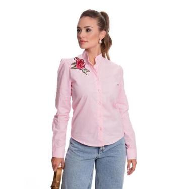 Imagem de Camisa Social Feminina Bordado Floral Algodão Luxo Teodoro, Rosa, M