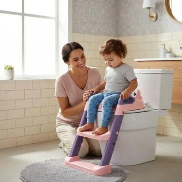 Imagem de Assento Redutor Infantil Para Vaso Sanitário Altura Ajustada Rosa - No