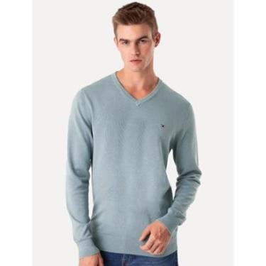 Imagem de Suéter Tommy Hilfiger Masculino Signature V-Neck Azul Médio-Masculino