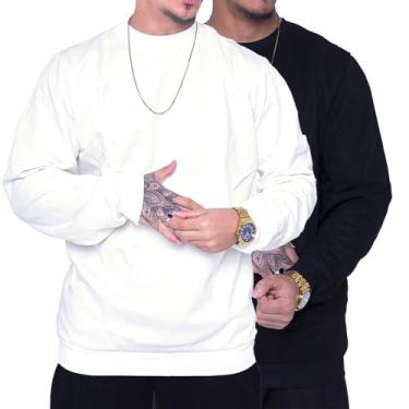 Imagem de Kit 2 Moletom Gola Careca Unissex Blusa de Frio Flanelado Sem Estampa 