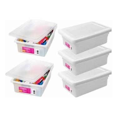 Imagem de 5 Caixa Organizadora 11L Plastico Branco Multiuso Com Tampa Sanremo