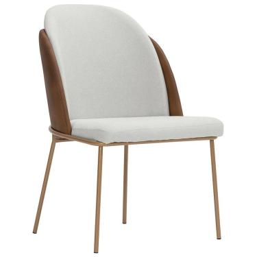 Imagem de Cadeira De Jantar Mila Aço Ouro.f Corano Marrom/poliéster Cinza Claro - Nexta Casa