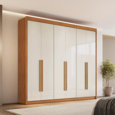Imagem de Guarda Roupa Casal 6 Portas MDF Santiago Conquista Móveis - Cinamomo/Off White