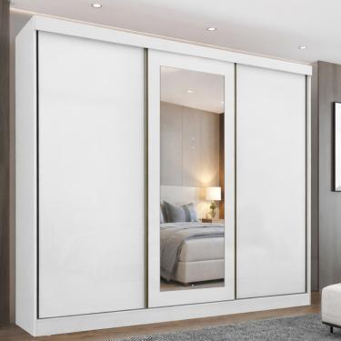 Imagem de Guarda Roupa Casal com Espelho 3 Portas de Correr Ambar Maxel Móveis - Branco