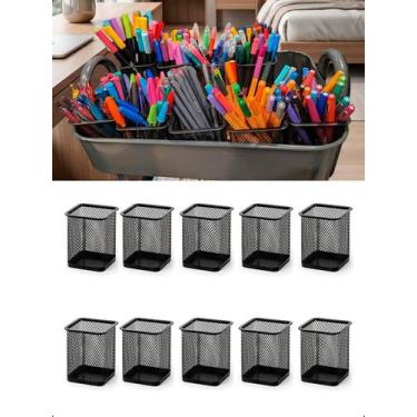 Imagem de Kit 10 Porta Caneta Lápis Aramado Premium Organizador Mesa - Preto - K