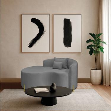 Imagem de Divã Recamier Curvo Sala De Estar Recepção Inglaterra 150cm Pés Metal Dourado Lado Esquerdo Bouclé Cinza