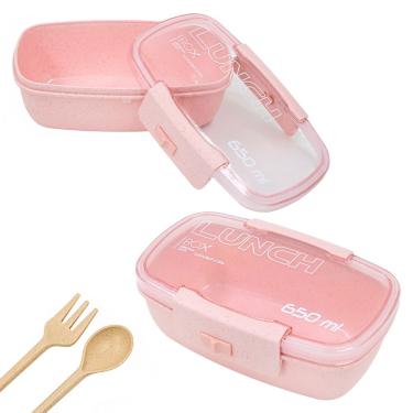 Imagem de Marmita Pote 650ML para Micro-Ondas e Freezer com Tampa Garfo e Colher Rosa Vipshop