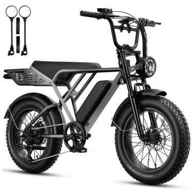 Imagem de Bicicleta elétrica Jasion RetroVolt Pro cinza cinza, pneus 20x4, motor 750W pico 3000W,...