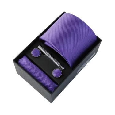Imagem de Conjunto De Gravata Masculina De Luxo Em Cor Sólida Com Lenço De Bolso