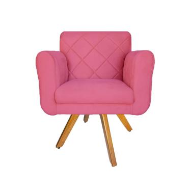 Imagem de Poltrona Estofada Com Base Giratória De Madeira Salão Isabella Suede Rosa Barbie - LM D...